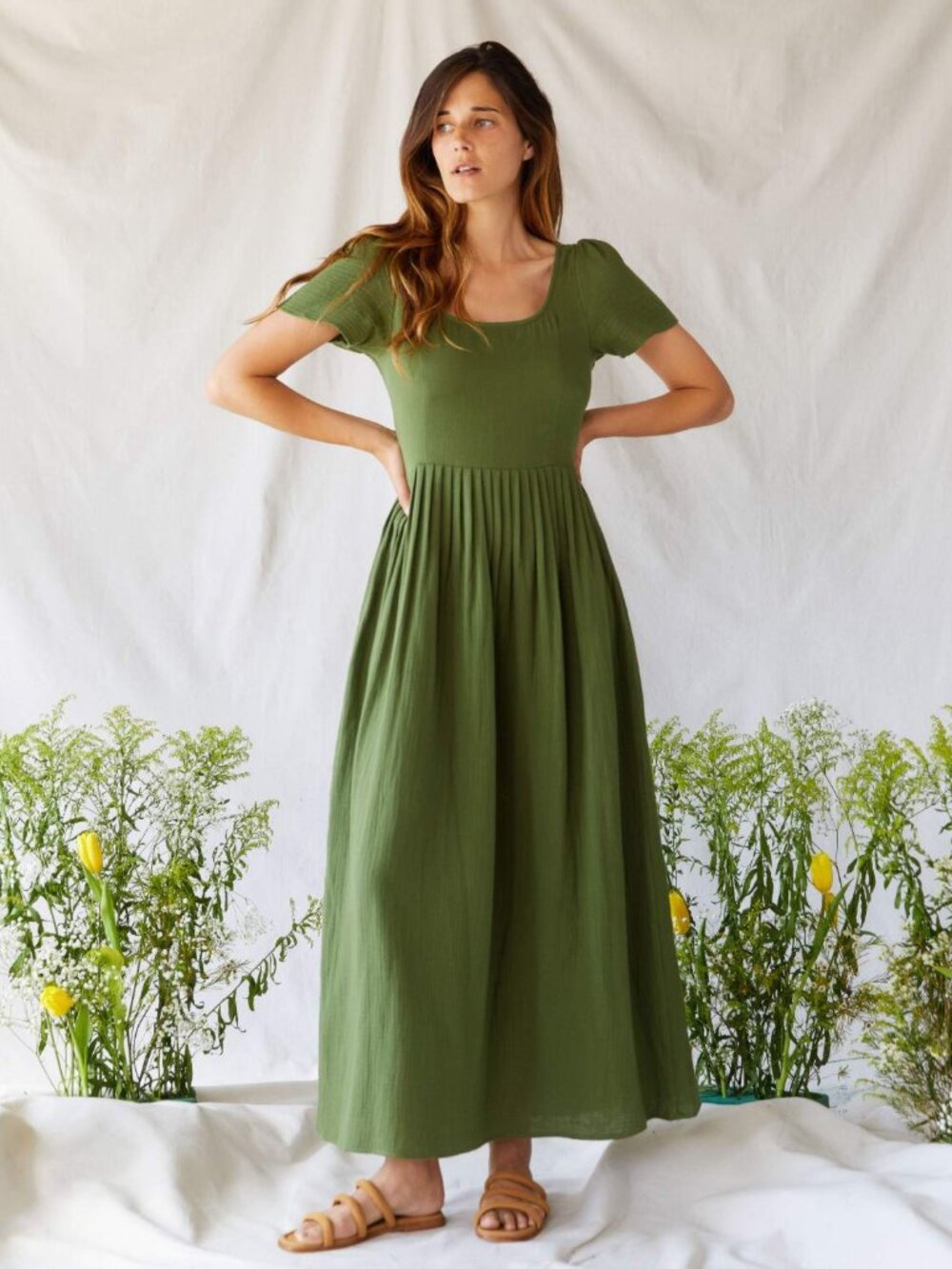 Christy Dawn The Scarlet Dress in Forest Green Cotton Gauze